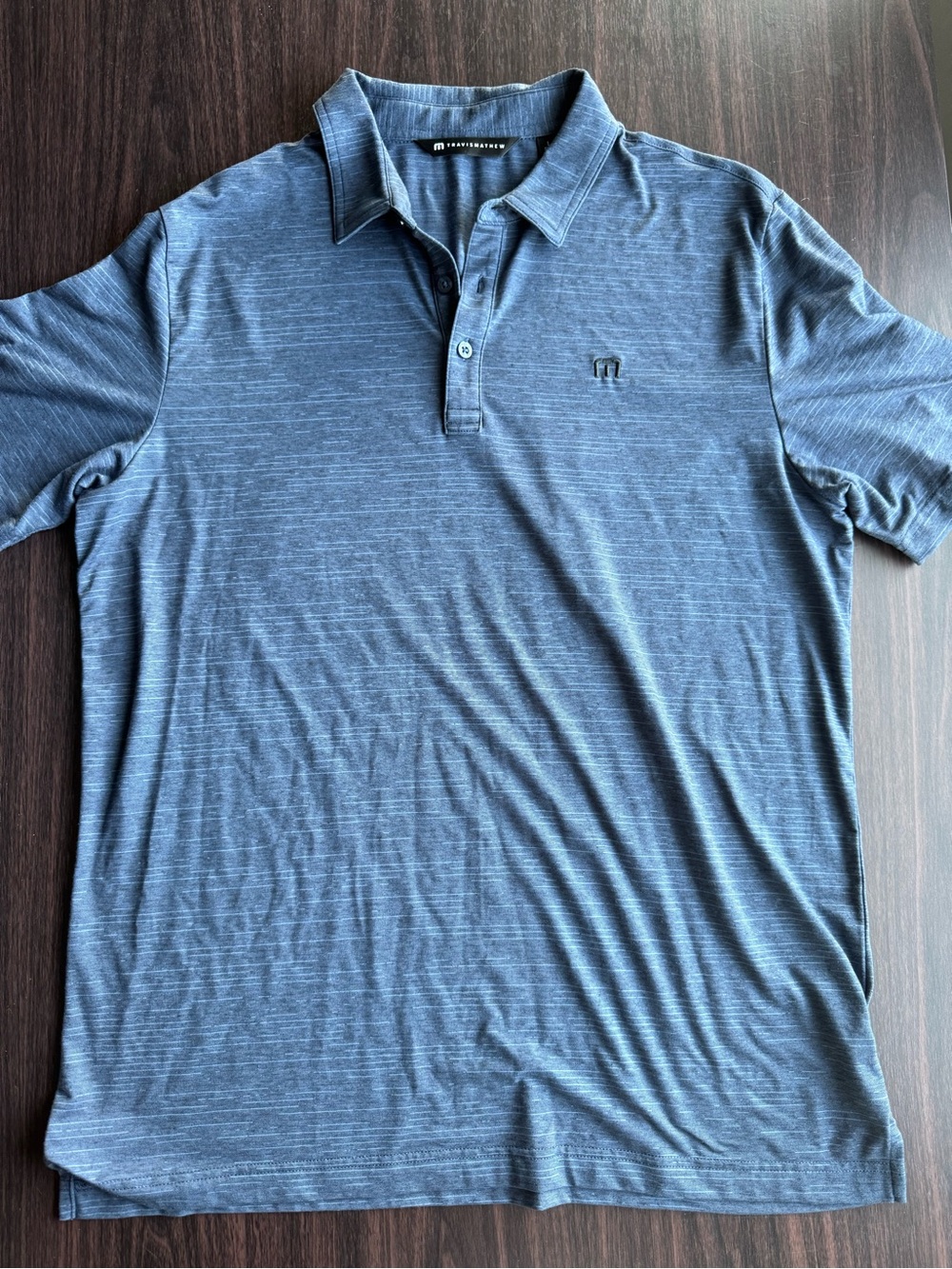 TravisMathew Golf Polo Men’s Blue Heathered Short Sleeve Stretch Size L